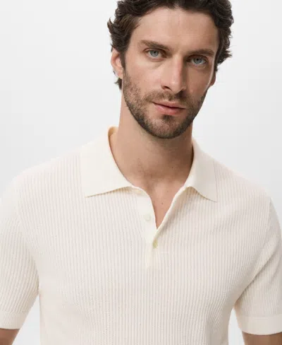 Mango Men's Ribbed Knit Polo Shirt In White