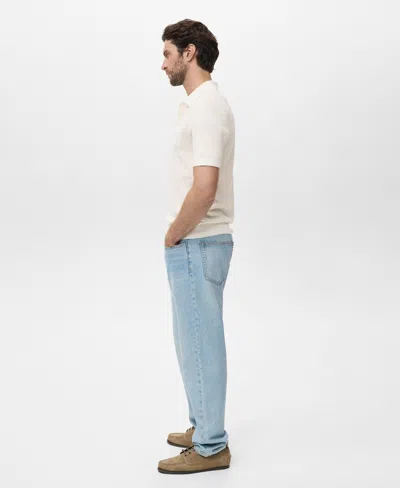 Mango Men's Ribbed Knit Polo Shirt In White