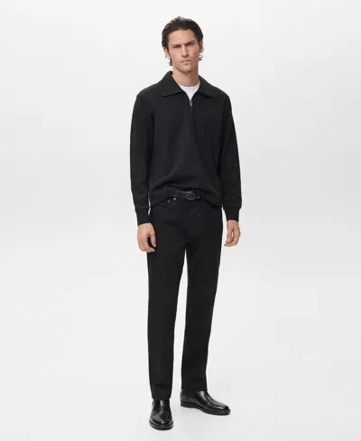 Mango Quarter Zip Cotton Sweatshirt In Black