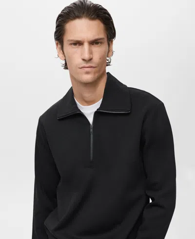 Mango Quarter Zip Cotton Sweatshirt In Black