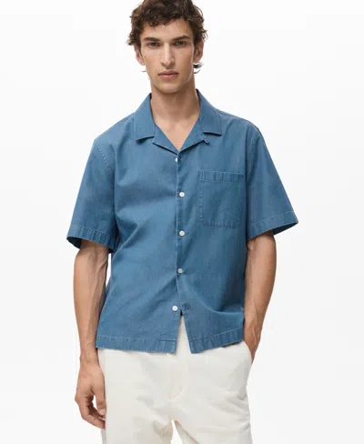 Mango Cotton Denim Camp Shirt In Blue