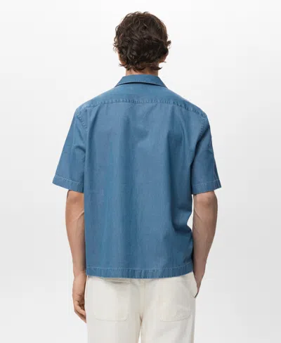 Mango Cotton Denim Camp Shirt In Blue