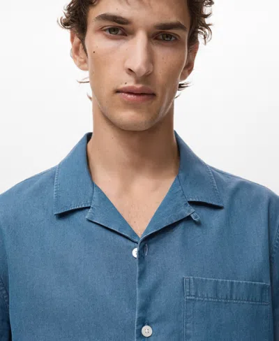 Mango Cotton Denim Camp Shirt In Blue