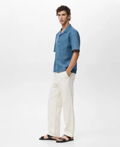 Mango Cotton Denim Camp Shirt In Blue