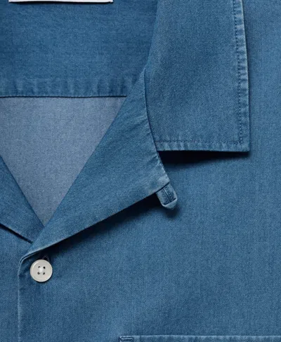 Mango Cotton Denim Camp Shirt In Blue