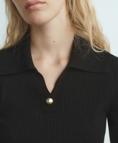 Mango Women's Jewel Button Ribbed Sweater In Black