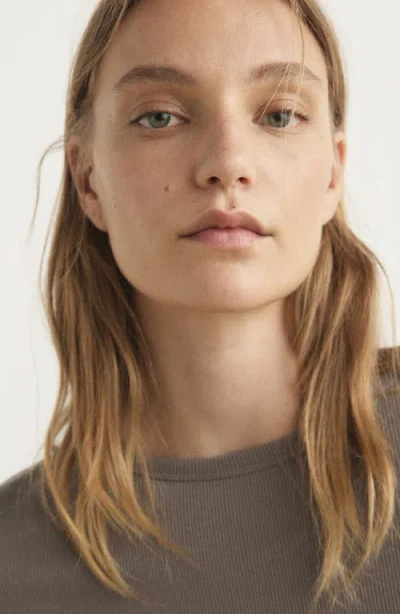 Mango Long Sleeve Rib Sleep T-shirt In Brown