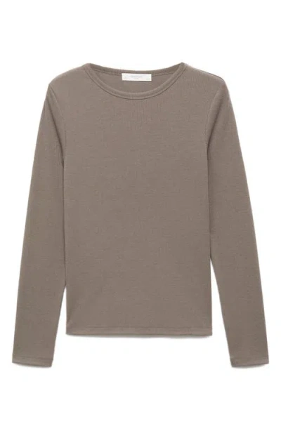 Mango Long Sleeve Rib Sleep T-shirt In Brown