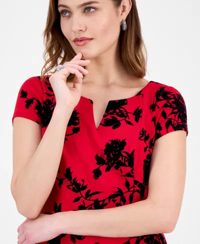 Connected Women's Printed Scuba Short-sleeve Sheath Dress In Multi