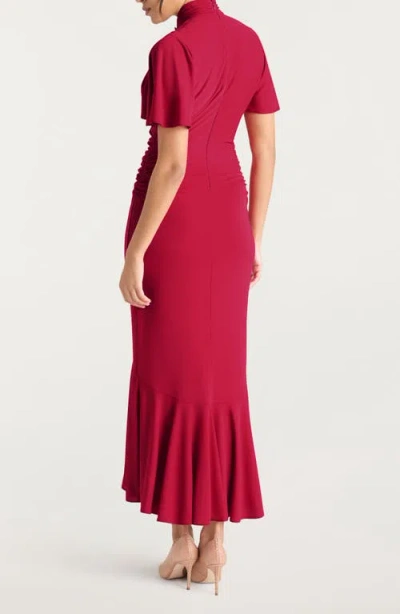 Cinq À Sept Rosita Rhinestone Brooch Detail Ruched Dress In Pink