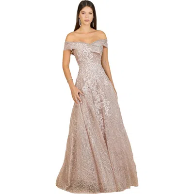 Lara New York Off Shoulder A-line Gown In Neutral