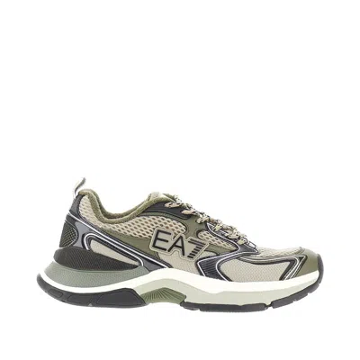 Ea7 Silk Panelled Lace-up Sneakers In Green