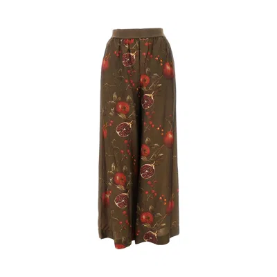 Uma Wang Wide-leg Pansy Pants With Contrasting Pomegranate Design In Brown