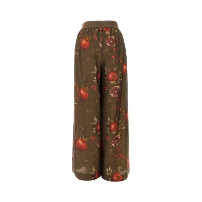Uma Wang Wide-leg Pansy Pants With Contrasting Pomegranate Design In Brown
