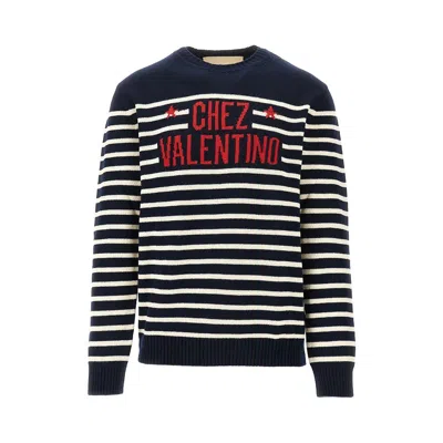 Valentino "chez Valentine" Wool Sweater In Blue