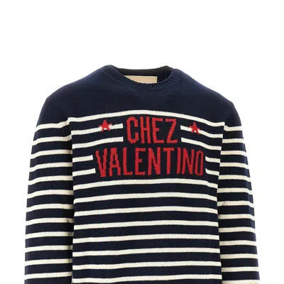 Valentino "chez Valentine" Wool Sweater In Blue