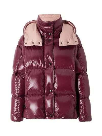 Moncler Pink Parana Hooded Short Down Jacket In Burgundy