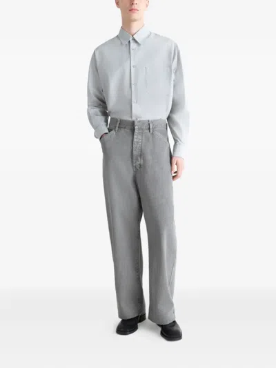 Lemaire Chest-pocket Long-sleeve Shirt In Blue