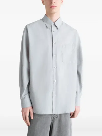 Lemaire Chest-pocket Long-sleeve Shirt In Blue