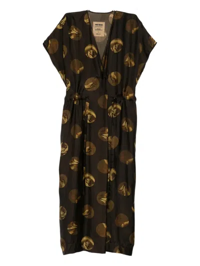 Uma Wang Oversized Midi Dress Graphic Print In Brown