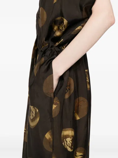 Uma Wang Oversized Midi Dress Graphic Print In Brown
