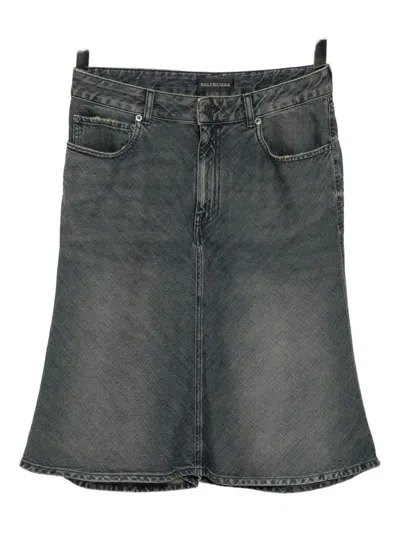 Balenciaga Godet Denim Skirt In Gray