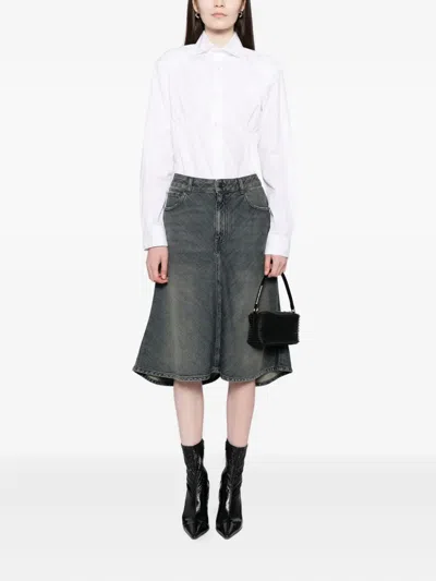Balenciaga Godet Denim Skirt In Gray