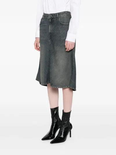Balenciaga Godet Denim Skirt In Gray