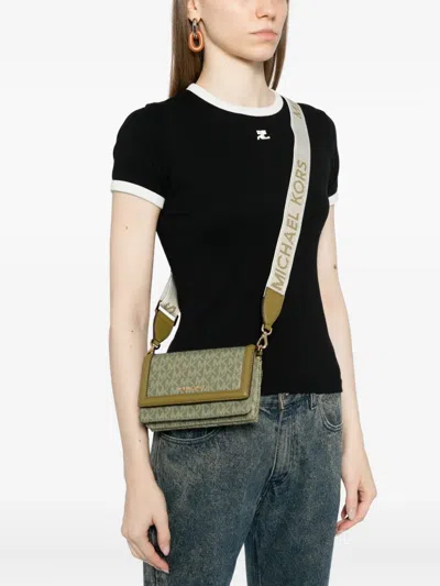 Michael Kors Jet Set Small Signature Logo Smartphone Crossbody Bag In Green