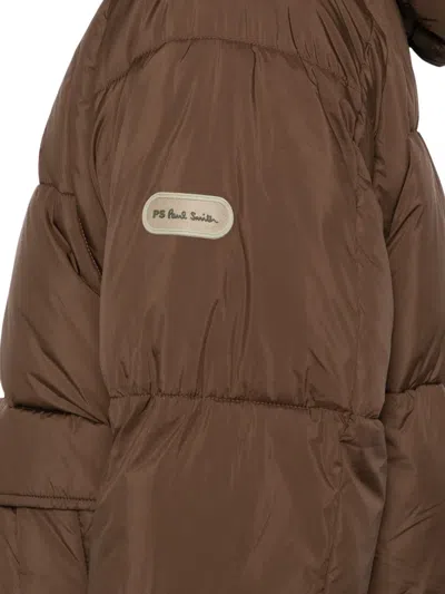 Ps By Paul Smith S By Paul Smith Mens Logo-patch Raglan-sleeve Shell Puffer Jacket Brown In Brown