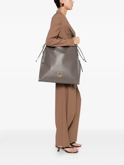 Pinko Logo-plaque Tote Bag In Brown