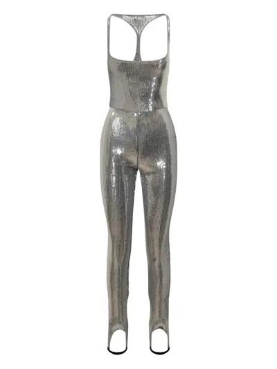 Dsquared2 Stirrup-detail Full-sequin Jumpsuit In Gray