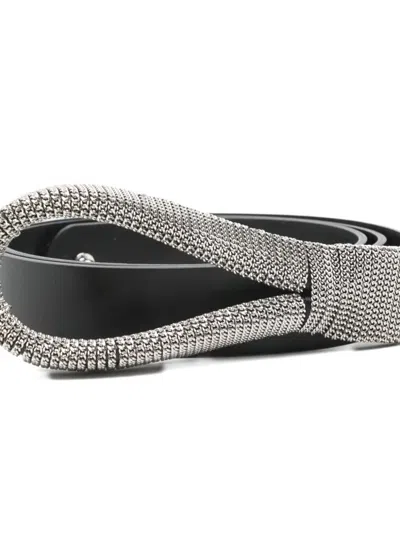 Orciani Chain-embellished Leather Belt In Gray