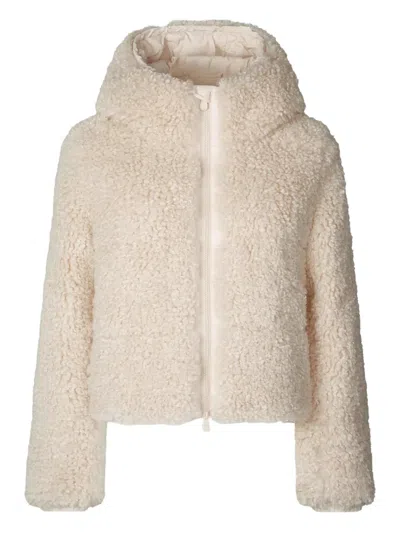 Save The Duck Dada Beige Jacket With Hood And Logo Patch On The Sleeve In Ecofur Woman In Neutral