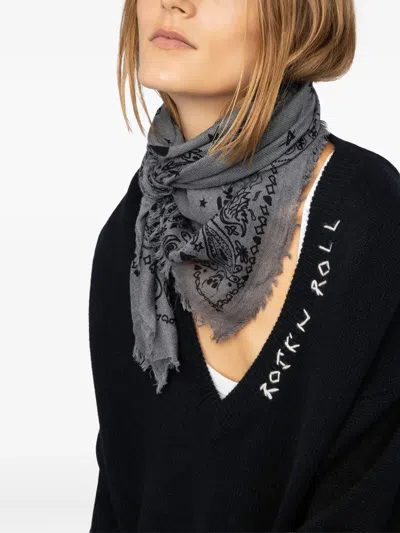 Zadig & Voltaire Nuage Frayed Bandana In Gray
