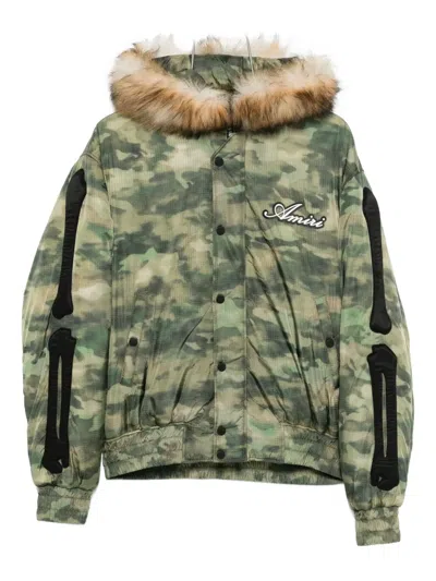Amiri Faux Fur Hooded Jacket In Green