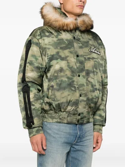 Amiri Faux Fur Hooded Jacket In Green