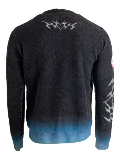 Casablanca Graphic Print Crew Neck Wool Sweater In Black