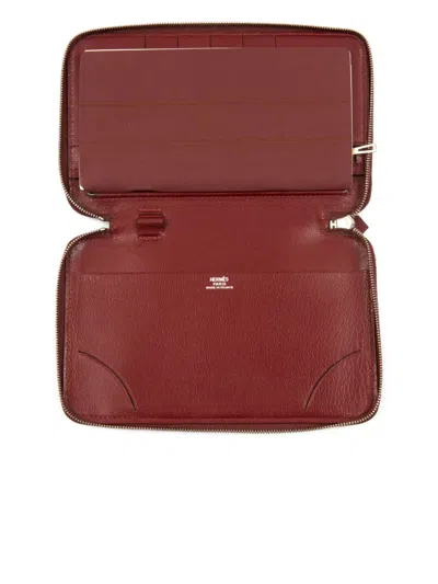 Pre-owned Hermes 2000s Azap Leatherzipped Wallet In Red