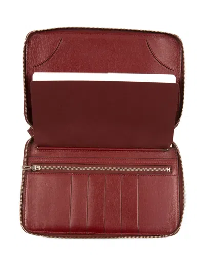 Pre-owned Hermes 2000s Azap Leatherzipped Wallet In Red