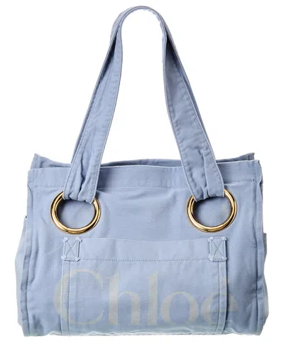 Chloé Medium Plage Washed Cotton Tote In Blue