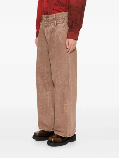 Feng Chen Wang Crack-print Jeans In Brown