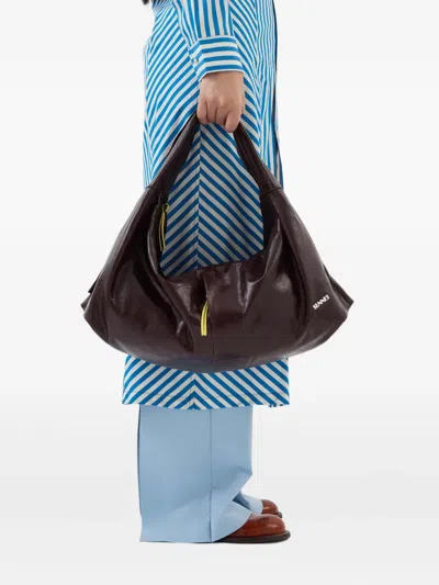 Sunnei Logo Multitasking Shoulder Bag In Brown