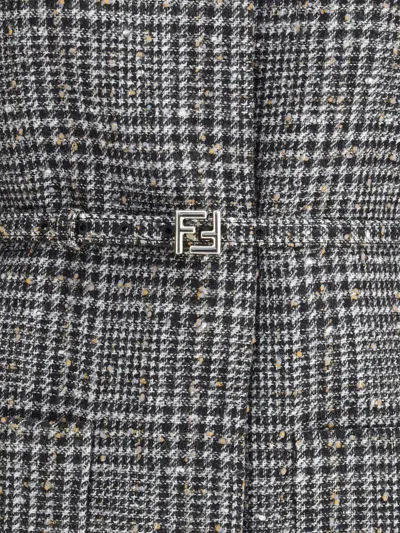 Fendi Women Blouson Jacket In Wool And Cotton Tweed With A Check Pattern In Gray