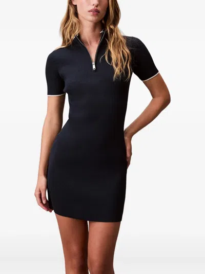 Calvin Klein Jeans Est.1978 Half-zip Ribbed Mini Dress In Blue