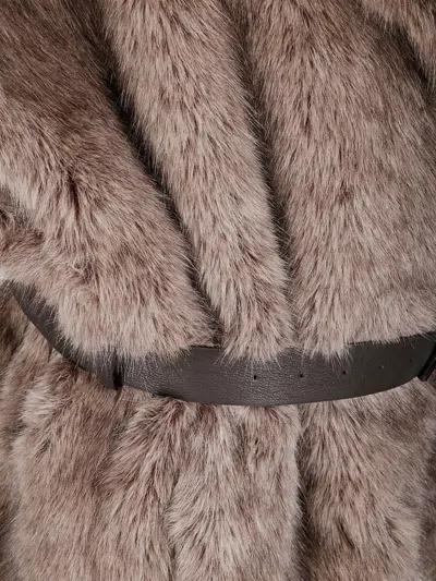 P.a.r.o.s.h Adjustable Belted Synthetic Fur Gilet With Notched Collar In Brown