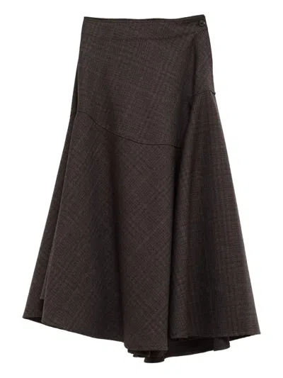 Our Legacy Waltz Check-pattern Midi Skirt In Brown