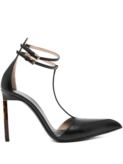 Tom Ford Python Stamped Leather Double Ankle Strap Pumps In Black