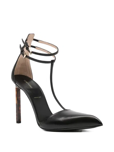 Tom Ford Python Stamped Leather Double Ankle Strap Pumps In Black
