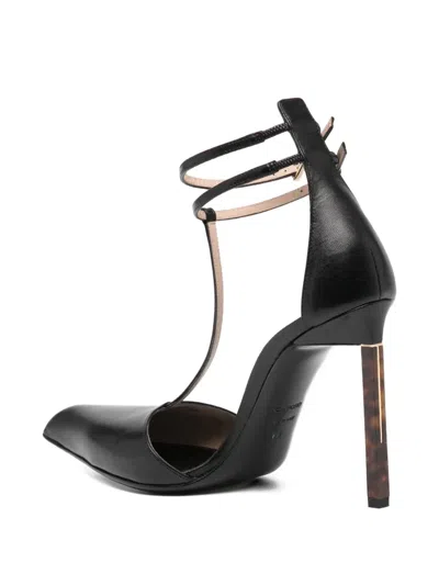 Tom Ford Python Stamped Leather Double Ankle Strap Pumps In Black